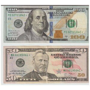 Ultra-Rare Low Serial Star Note $100 & $50 Bills – MA00195041* & PE02721842*